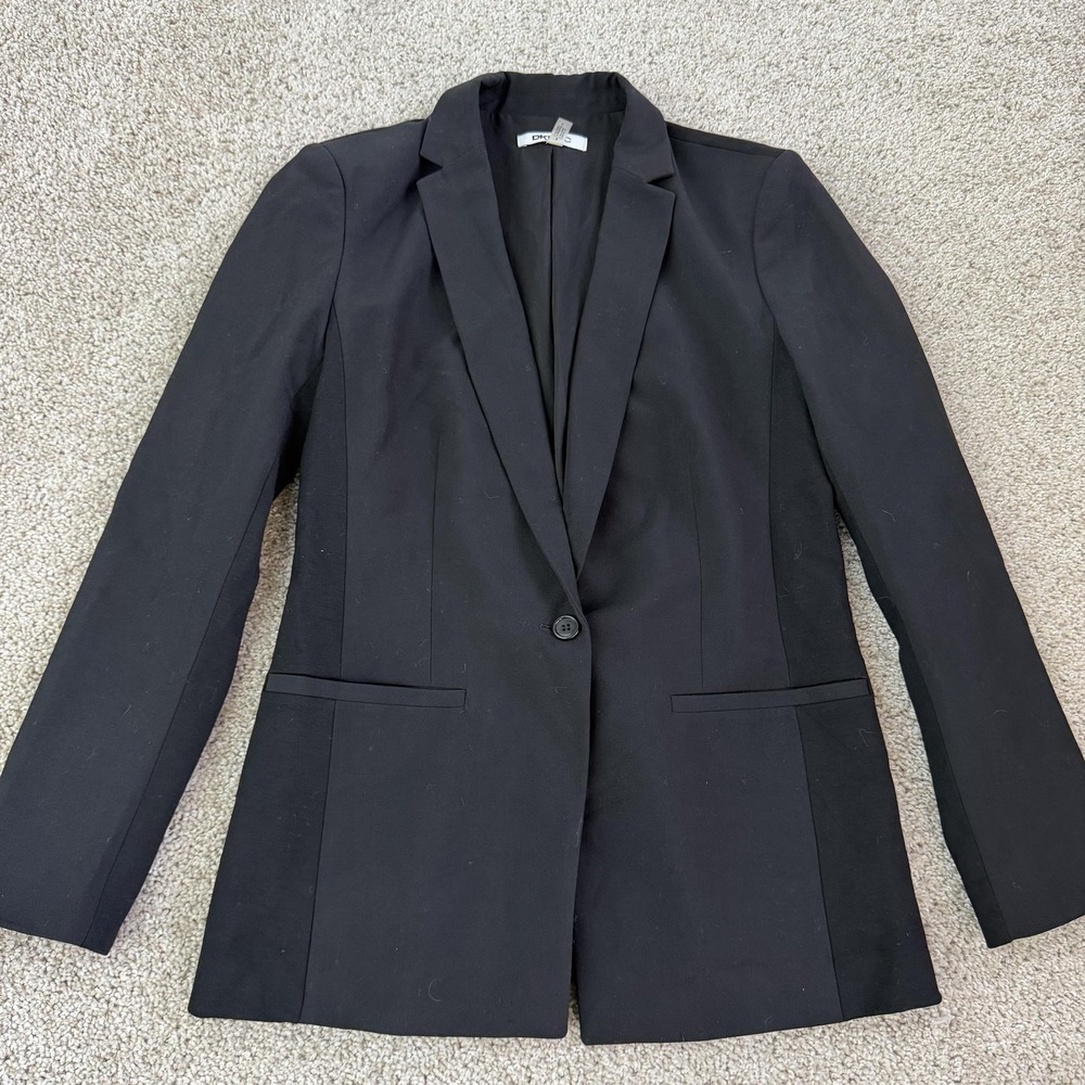 DKNY Blazer Jacket Womens 6 Black Solid One Button Tailored Office Career